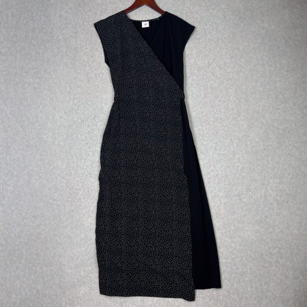 Cabi Black Disco Micro Polka Dot Long Wrap Dress Size Medium Style# 5609